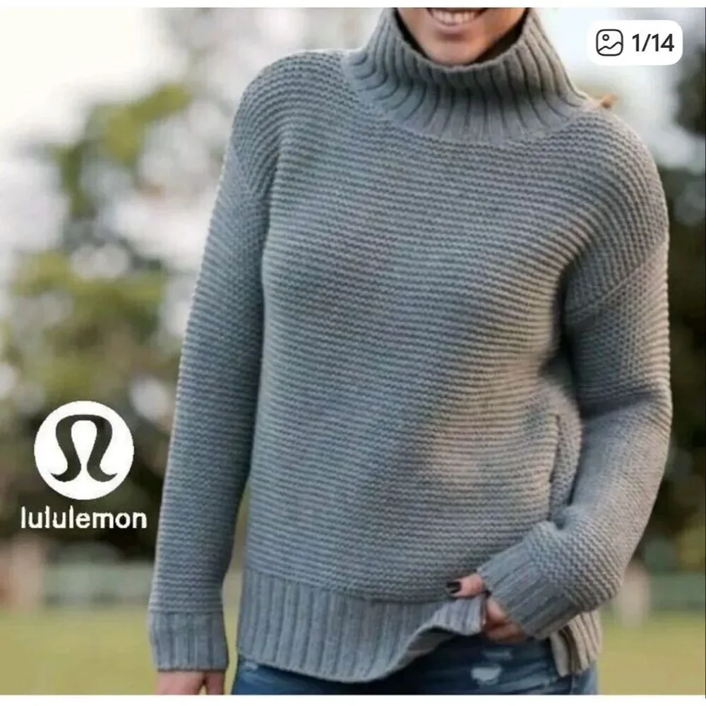 Lululemon Karma Kurmasana Gray Merino Wool Side Zip Sweater sz L - Picture 1 of 7